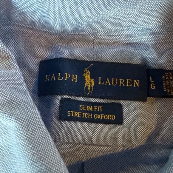 Men's Ralph Lauren Blue Stretch Oxford Slim Fit Button Down Shirt L - Picture 3 of 6